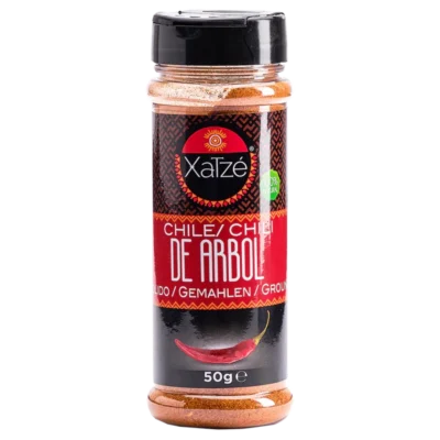 Chile Árbol Molido Xatzé 50g envase — especia mexicana picante 100% para salsas y birria