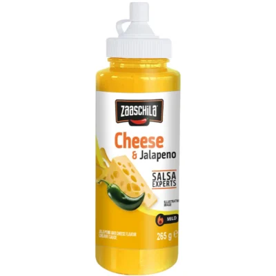 Salsa Queso Jalapeño Zaaschila 265g botella — salsa cremosa mexicana sabor cheddar sin lactosa para nachos papas elotes