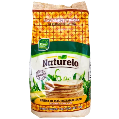 Harina de Maíz Nixtamalizado Naturelo 1 kg bolsa — harina mexicana premium sin transgénicos para tortillas saludables