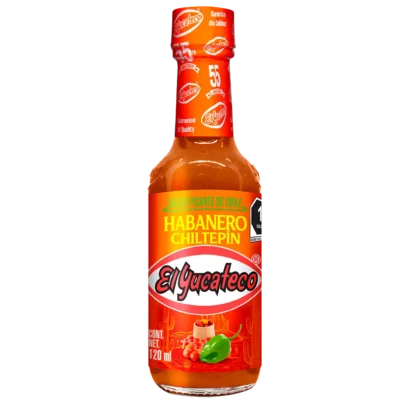 Salsa Habanero y Chiltepín El Yucateco 120ml botella — salsa cítrica mexicana con habanero y chiltepín silvestre