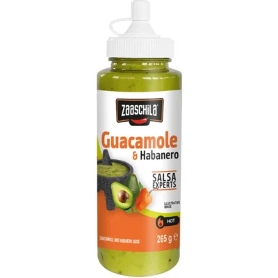 Salsa Guacamole y Habanero Zaaschila 265g botella — aguacate Hass real 6% + habanero yucateco 3,8% vegana extra picante