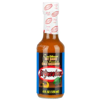 Salsa habanero Caribbean El Yucateco 120ml botella — salsa picante mexicana amarilla con habanero y zanahoria