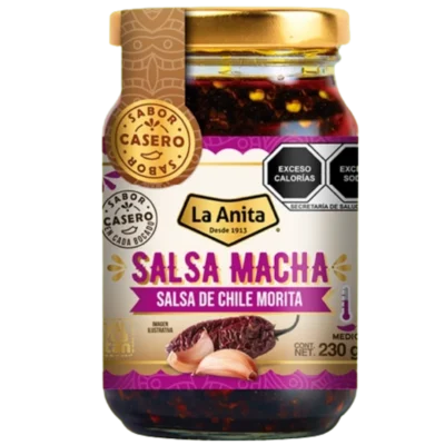 Frasco de salsa macha de chile morita La Anita de 230 g, salsa mexicana