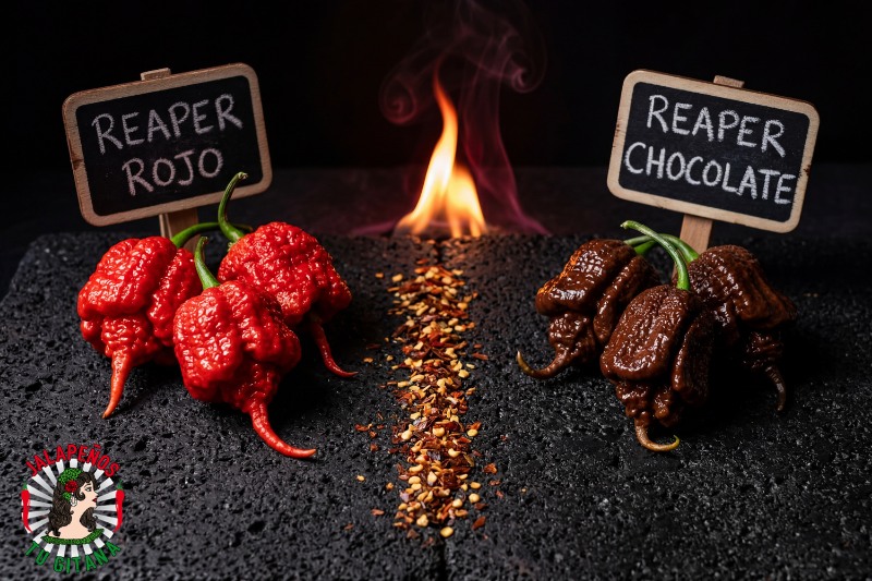 Comparación entre Carolina Reaper rojo y Carolina Reaper chocolate
