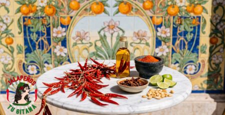 Chile de árbol seco mexicano en bodegón frente a los mosaicos de la Estación del Norte de Valencia