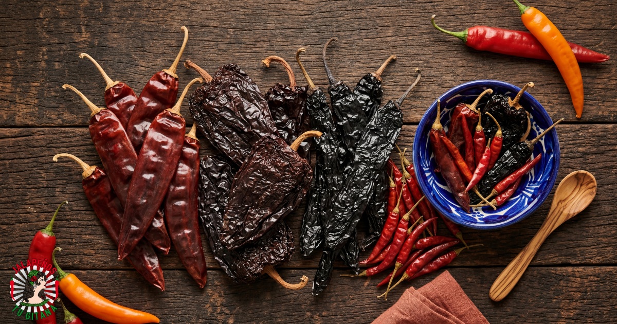 Chiles secos Tajín — colección completa: guajillo, ancho, pasilla y chile de árbol