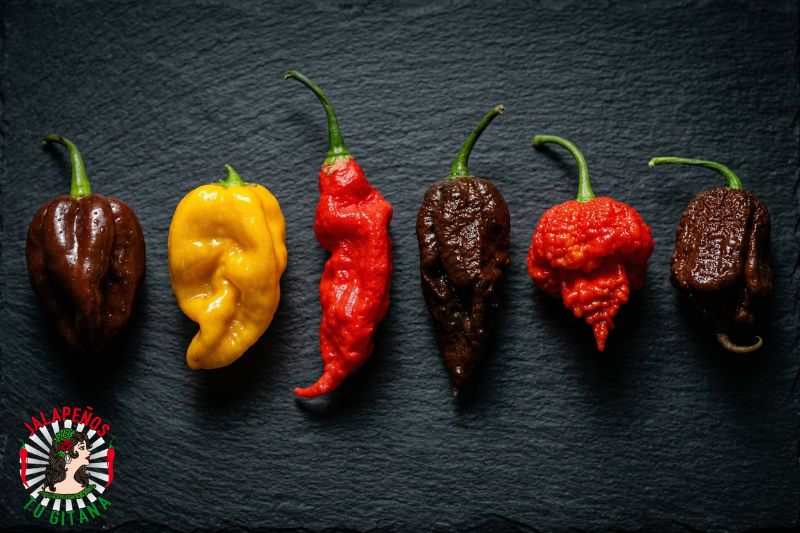 Surtido de chiles superpicantes cultivados en Valencia España