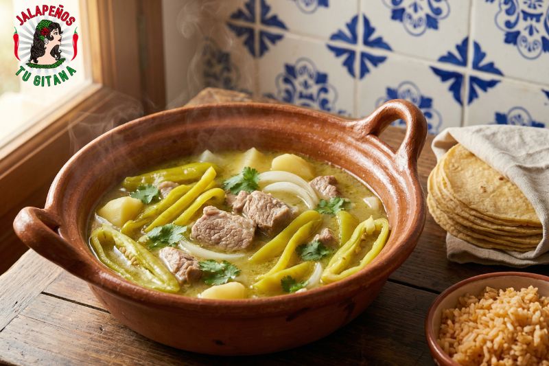 Guiso mexicano con chile güero en cazuela de barro