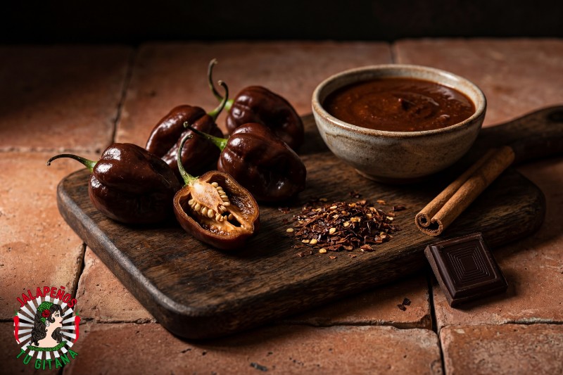 Chile habanero chocolate de cultivo propio en Valencia - variedad oscura y terrosa