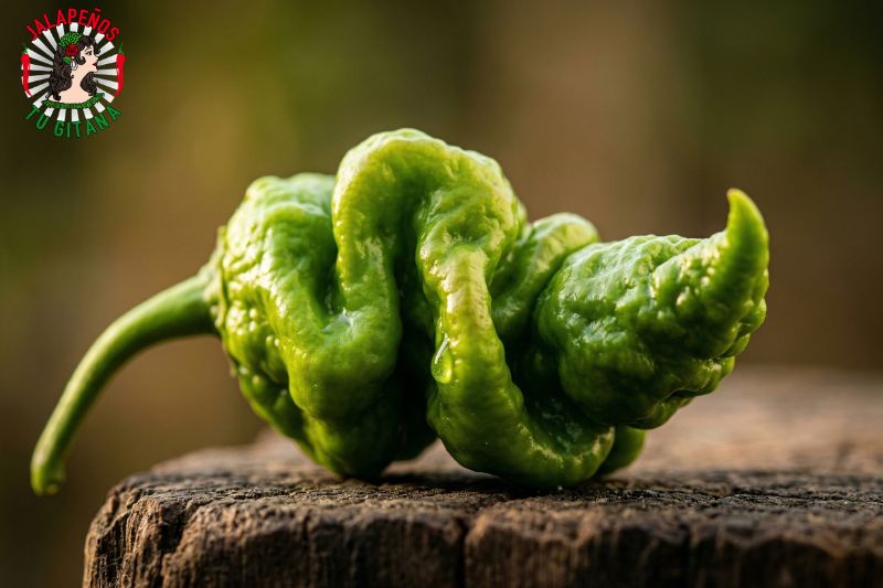 Detalle macro de la textura rugosa y única del chile Hulk Reaper