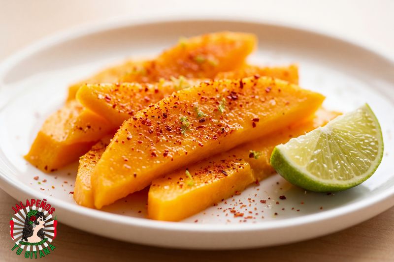 Rodajas de mango fresco con especias espolvoreadas