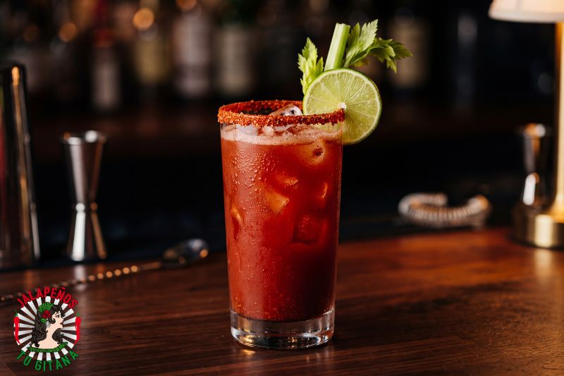 Vaso de michelada terminada con borde escarchado y limón