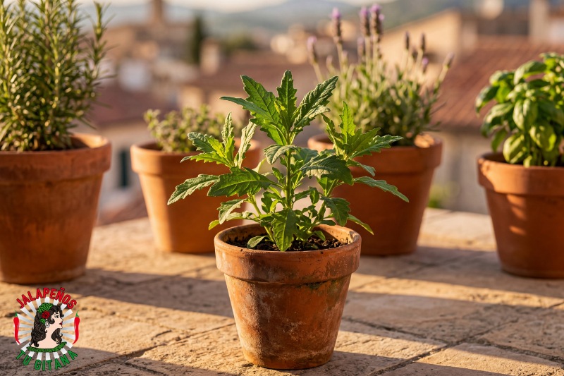 Plántula de epazote mexicano en maceta — cultivo en casa