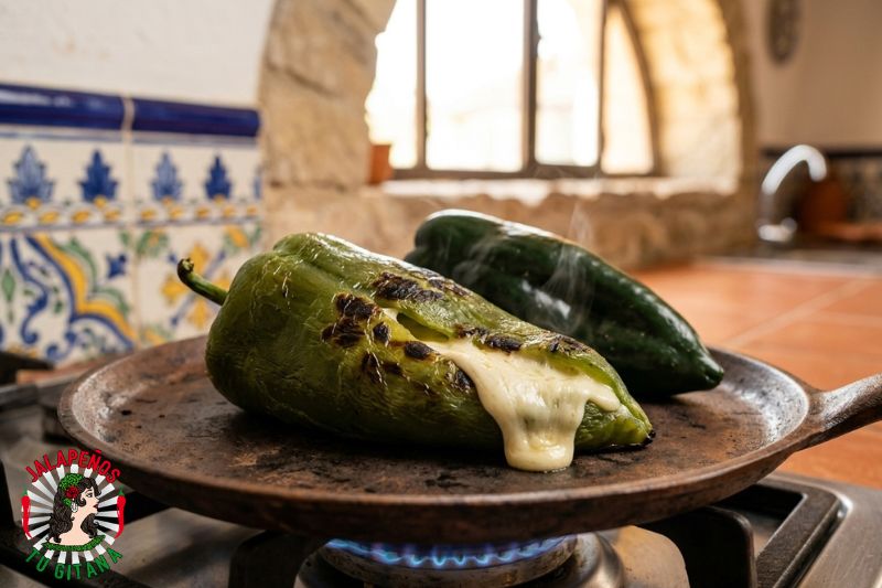 Chile verde grande abierto y relleno de queso listo para cocinar