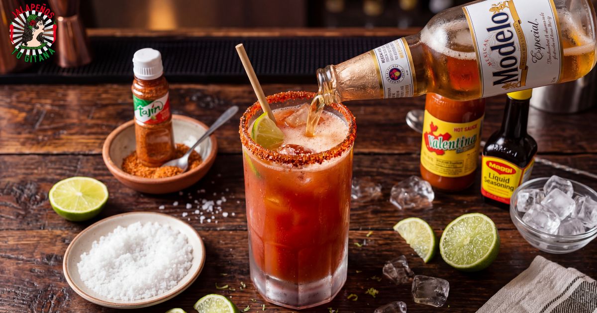 Receta de michelada mexicana con vaso escarchado y cerveza