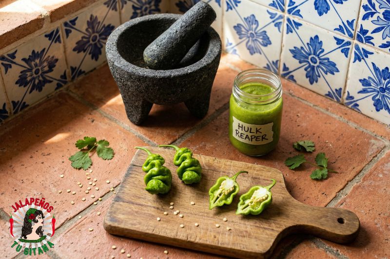 Salsa artesanal superpicante elaborada con chile Hulk Reaper